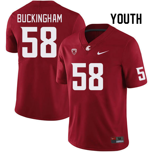 Youth #58 Chase Buckingham Washington State Cougars College Football Jerseys Stitched Sale-Crimson